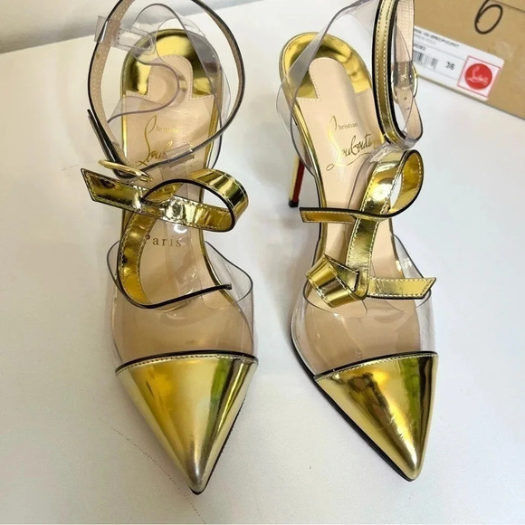 Christian Louboutin Alta Firma 100 gold CL heels size 36 - Picture 6 of 14